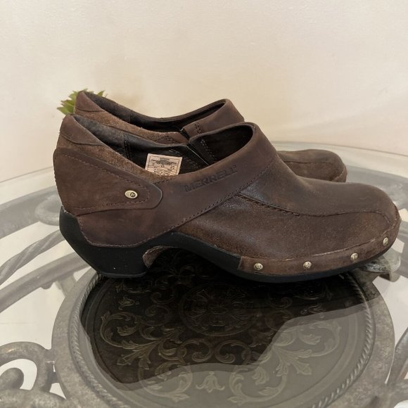 Merrell Luxe Espresso Clogs Heels Size 7 Brown Leather Western Mules J68680 - Picture 6 of 12